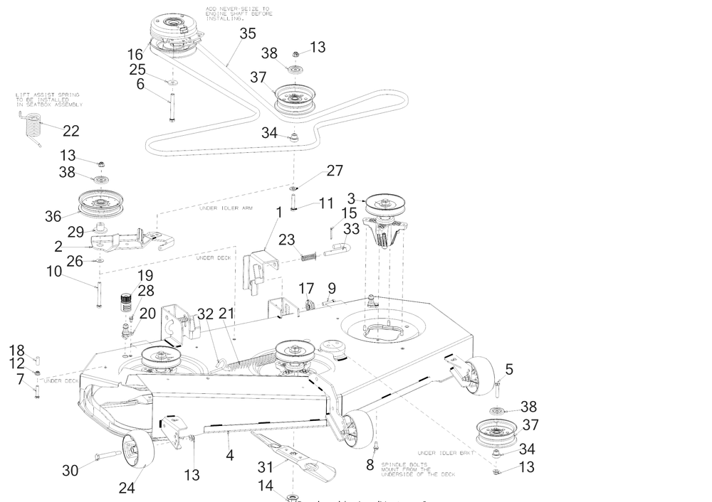 Deck Diagram and Parts List for RZT-LX50KW (17AICAXZ010)(2017) Cub Cadet Lawn Tractor